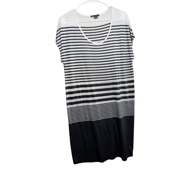 Vince Dress Women's Medium Striped Short Sleeve Metallic Lightweight Shift - Picture 1 of 9